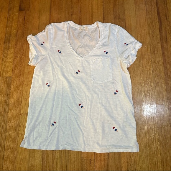 Anthropologie T.La Women's White Embroidered Short Sleeve V-neck Top Sz M (a3 - Picture 3 of 10